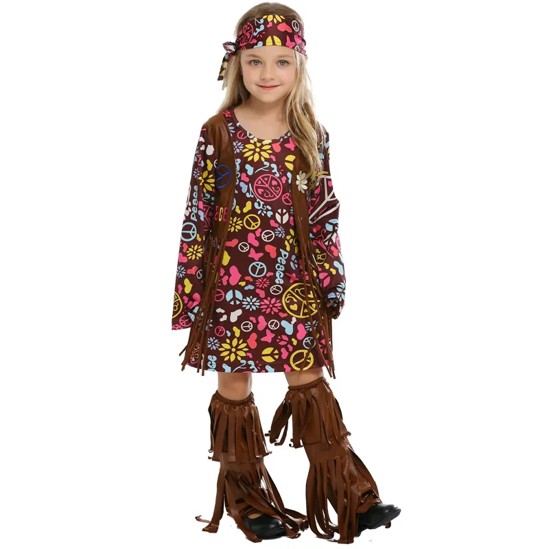 Детские ботинки с бахромой родной в индийском стиле костюм аборигена Косплэй для девочек; костюм на карнавал или Хэллоуин в стиле «хип-хоп» вечернее изящное платье костюмы - Цвет: Хаки