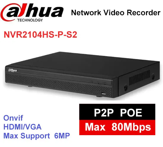 

Dahua 4 Channel POE NVR Compact 1U 4PoE Network Video Recorder NVR2104HS-P-S2 Full HD 6MP Recording Support PTZ IP Camera