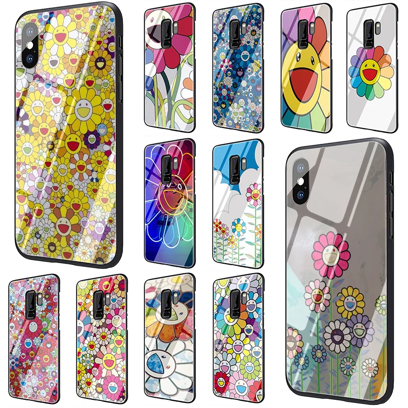 

Murakami Takashi Sun flower Tempered Glass phone case for Samsung S7 Edge S8 S9 S10 Plus Note 8 9 A10 20 30 40 50 60 70