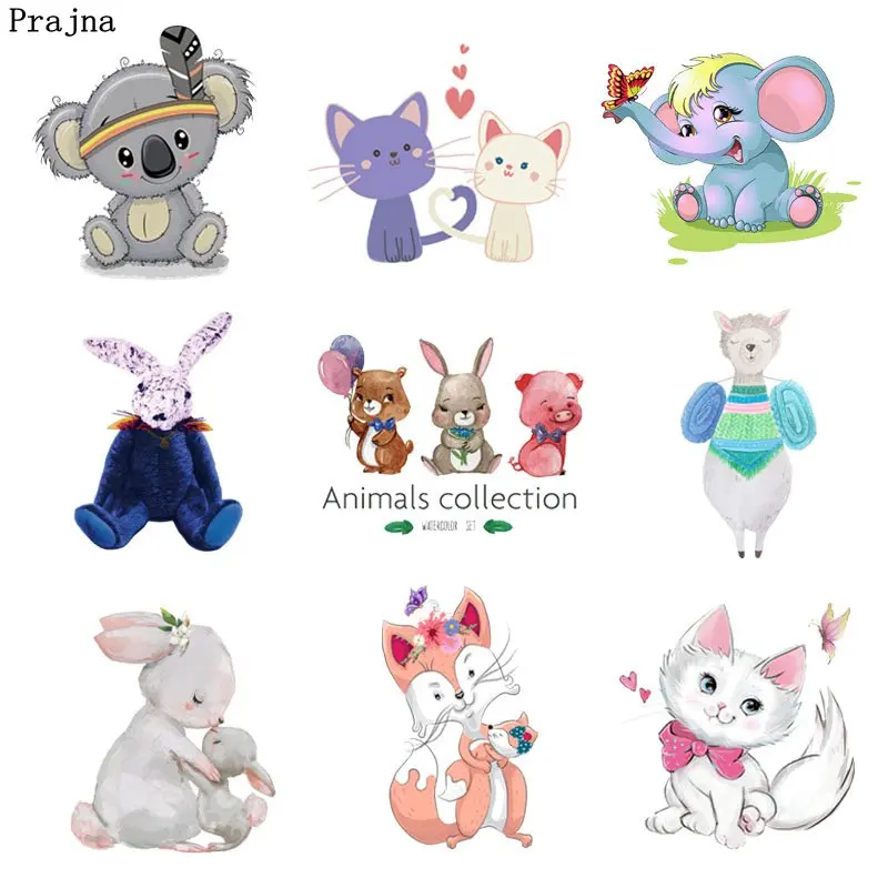 

Prajna New Cartoon Animals Heat Transfer Iron On Transfer Cute Rabbit Cat Fox Elephant Sheep Stickers On Clothes For Kid T-shirt