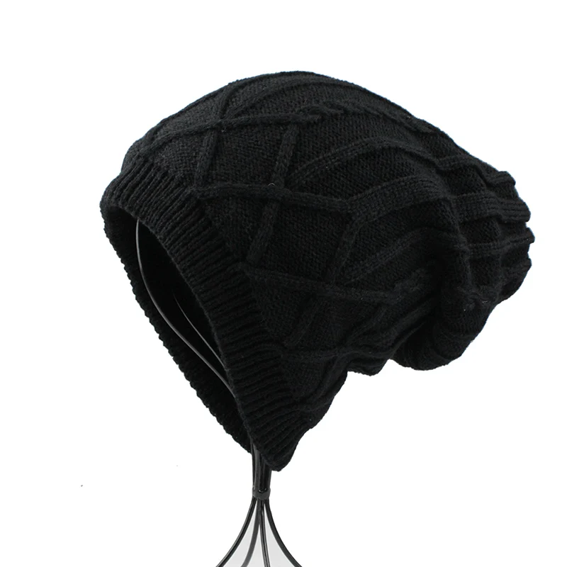[FETSBUY] Зимние шапки для мужчин, вязаные шапочки, женские бархатные теплые шапочки для мальчиков, уличные шапки унисекс Chapeu Gorros Masculino 18012 - Цвет: FS18012  05Black