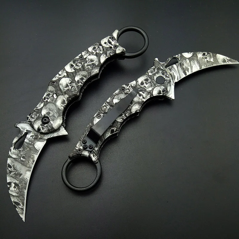 Голова черепа покрытие Karambits тактический нож 440 нержавеющая клинок в форме клешни крышка ручка карманный нож Средство для выживания на открытом воздухе подарок