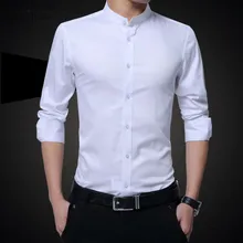 Классический сплошной цвет хлопок стенд воротник Мужская классическая рубашка для мужчин с длинным рукавом однобортный рубашки мальчиков