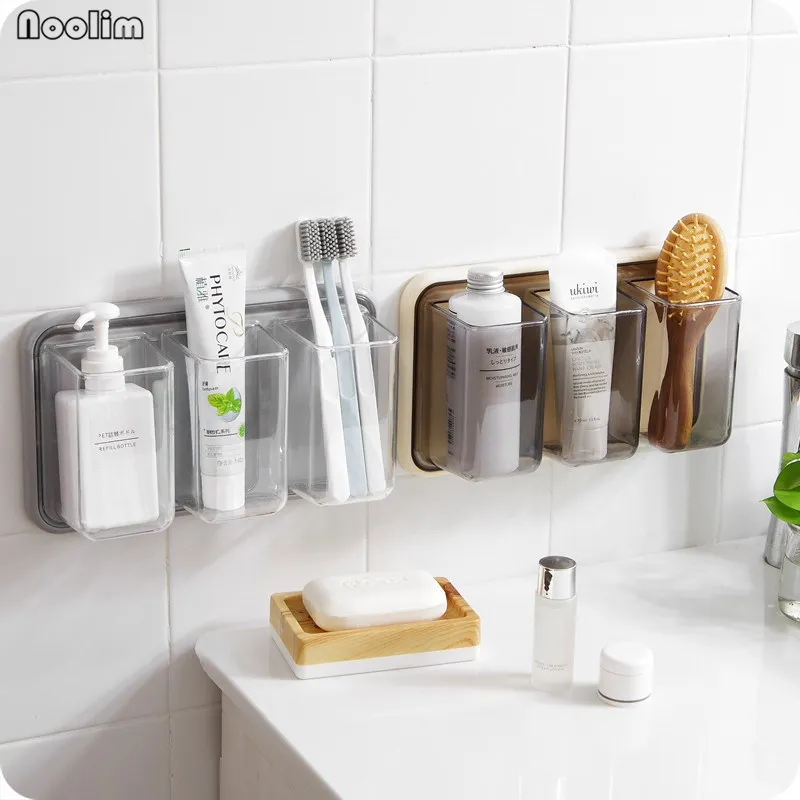 

NOOLIM Bathroom Wall-mounted Storage Holder Toilet Cosmetic Makeup Rack Toothbrush Toothpaste Holder Kitchen Utensils Organizer