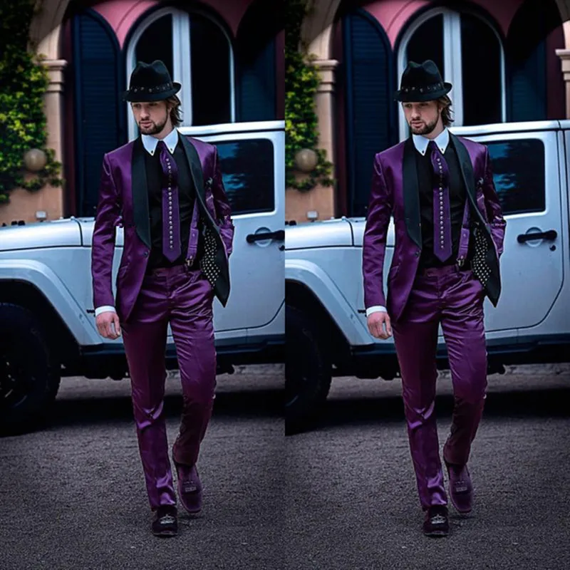 5054 18 De Réduction2020 Nouveau Italien Hommes Costumes Veste Pourpre Avec Col Noir De Mariage Tuxedos Dernier Manteau Pantalon Conceptions