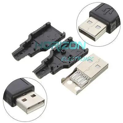 

2Pcs USB2.0 Type-A Plug 4-pin Male Adapter Connector jack&Black Plastic Cover