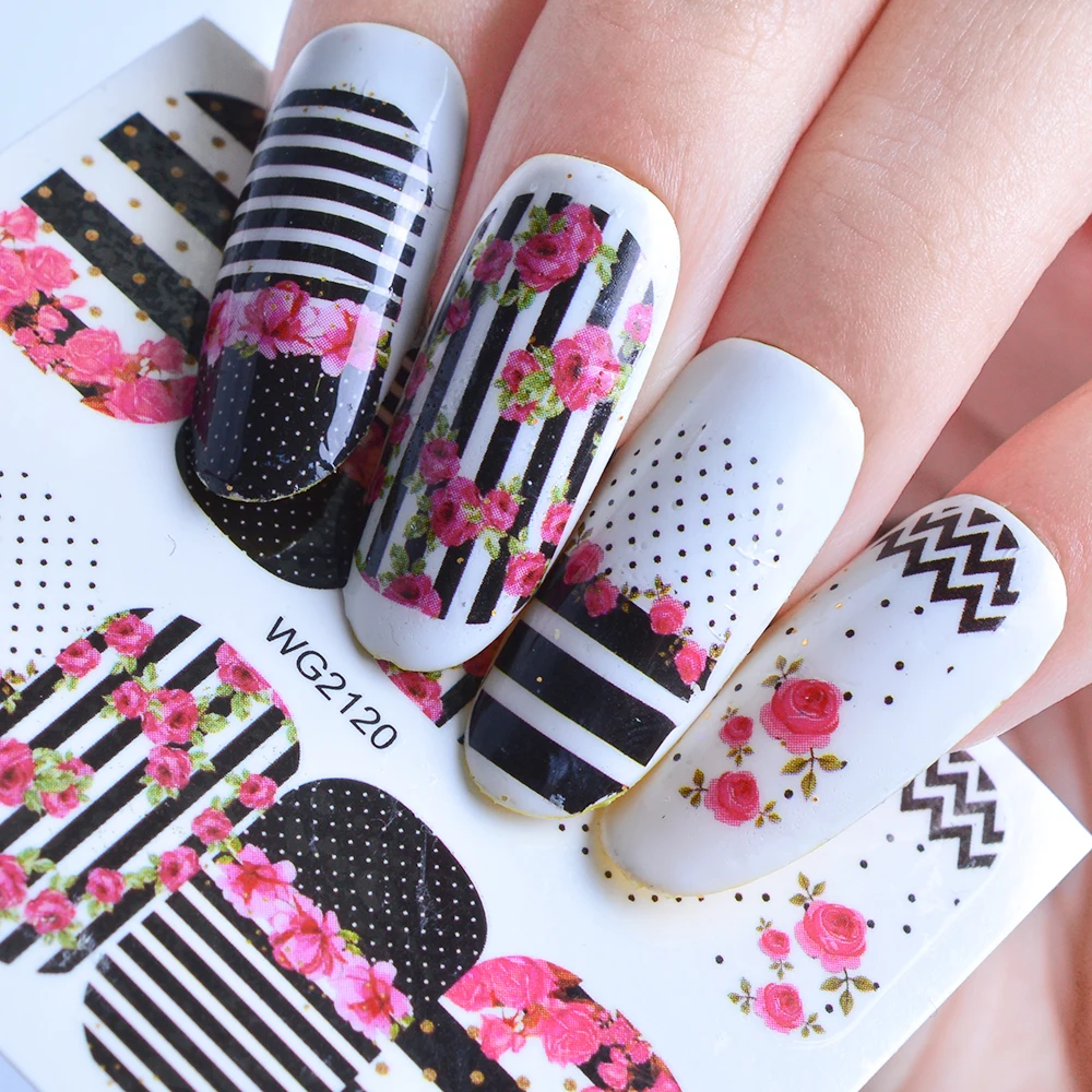 

45Sheets Flowers Mixed Nail Decals Nail Art Water Transfer Stickers Full Cover Decals Foil Wraps Beauty Nail Art Tattoos LAWG45