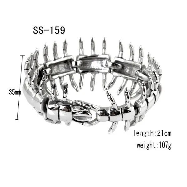 107 г тяжелый мужской Байкерский серебряный браслет с цепочкой из нержавеющей стали, хорошее качество, модные ювелирные изделия в готическом стиле, литье сороконожки