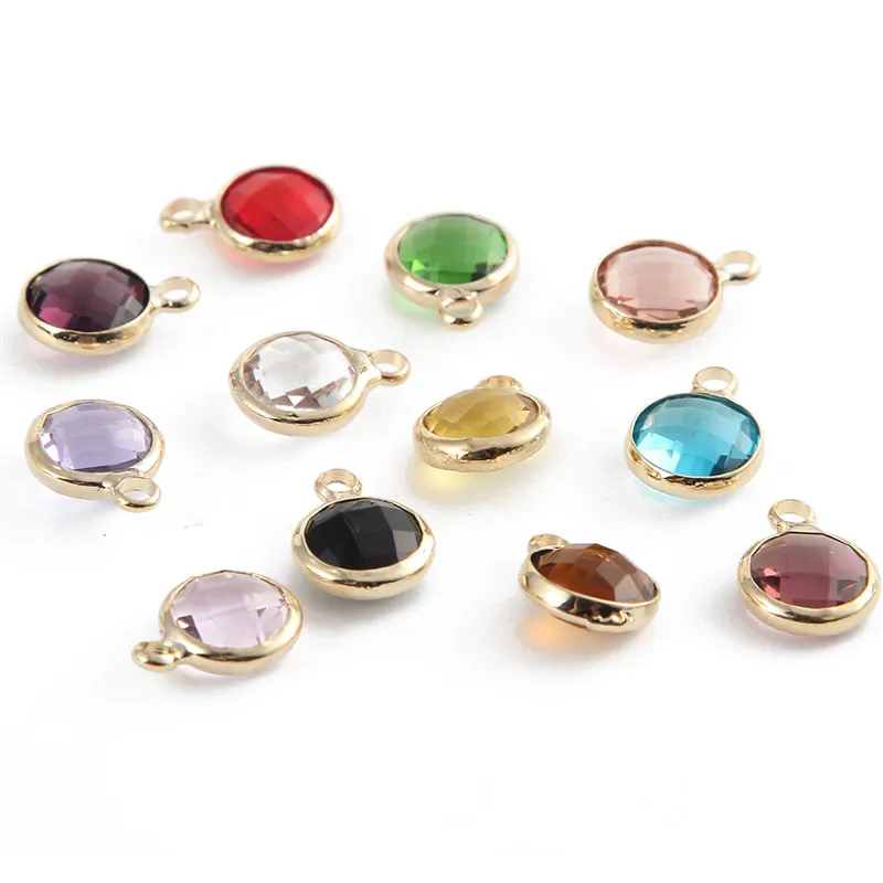 

New Design 20pcs 8mm Gold Color Crystal Birthstones Pendant charms For Jewelry Making DIY Accessories