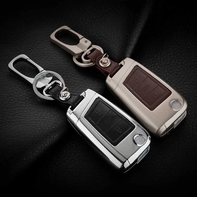 Zinc alloy+Leather Car Key Remote Cover Case For Volkswagen VW Tiguan