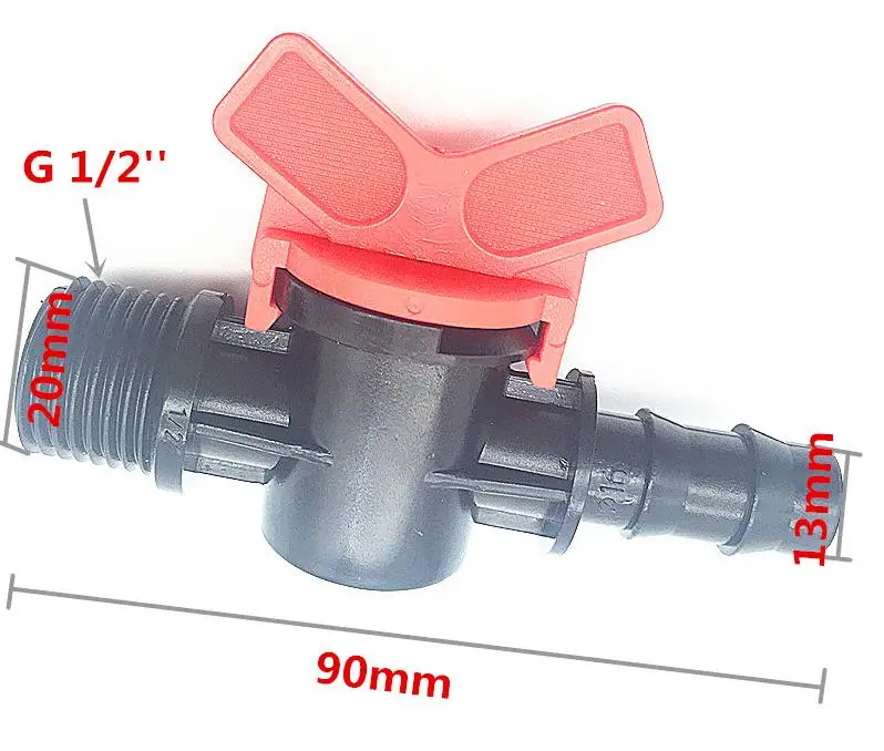 2 шт. 1/" трубы для DN16(мм) PE трубы клапан переключатель сад 1/2" Мужской Проходной клапан капельного орошения Инструменты полива системы фитинги - Цвет: Красный