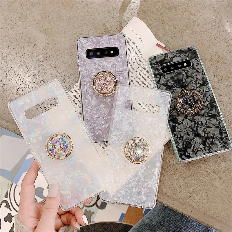 Case For Samsung S10 Plus S10e Note9 Note8 Cover Glitter Rhinestone Finger Holder Marble Girly Cases For Samsung S9 S8 Plus Case (2)
