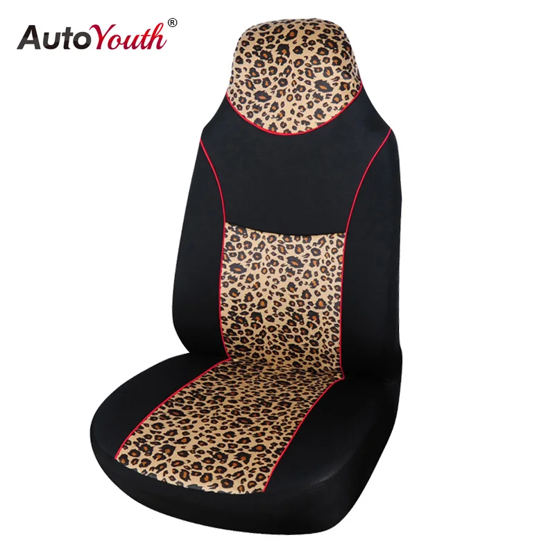 AUTOYOUTH 1PCS Leopard Animal Print Integrated High Back Bucket Seat Cover Universal Fit Most Car Seat