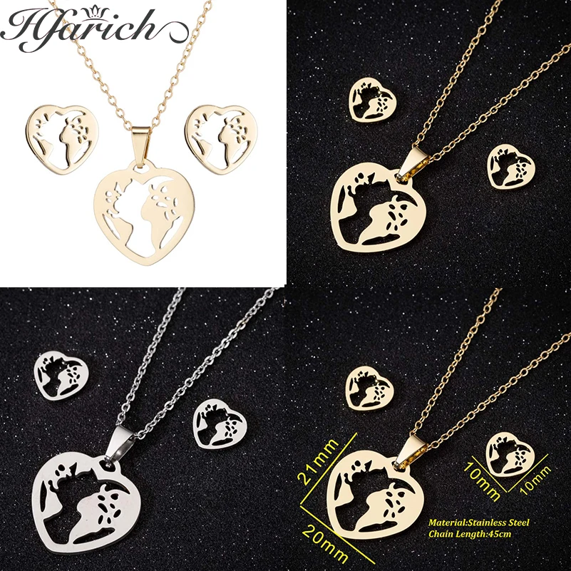 Hfarich Simple Origami Heart World Map Pendants Necklace Women Generous Exquisite Geometric Round Choker Jewelry Gifts | Украшения и