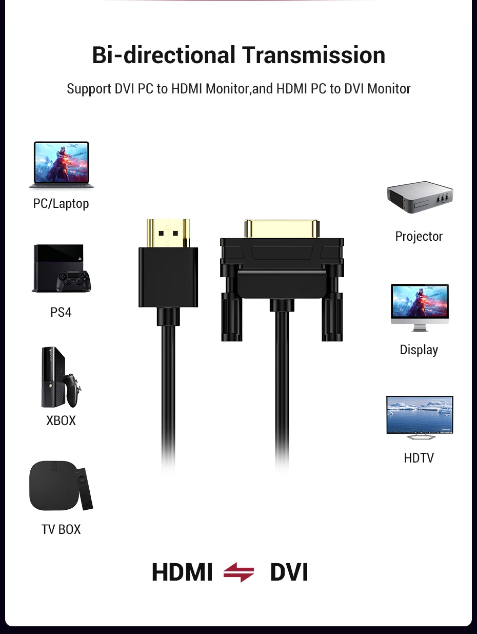 TOPK HDMI/DVI к HDMI DVI-D DVI 24+ 1 pin адаптер 4K двунаправленный HDMI, DVI D Мужской к HDMI кабель 1,5 м для LCD DVD HDTV проектора