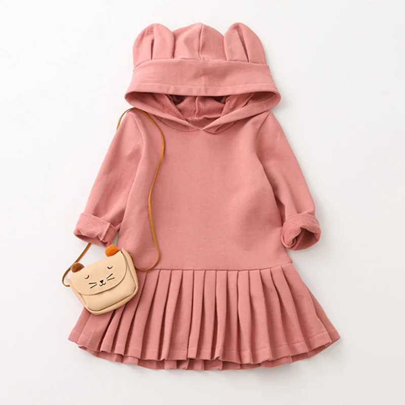 

Spring Autumn Cute Rabbit Ears Cotton Baby Girl Dresses Hooded Long Sleeve Princess Dress Kids Party Clothing 2 3 4 5 6 7 Years