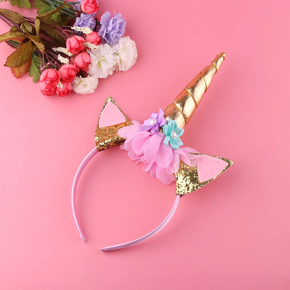 

Fashion Gold/Silver Unicorn Horn Baby Hairbands Handmade Kids Party Headwear Birthday Gift Hair Band Hair Accessories