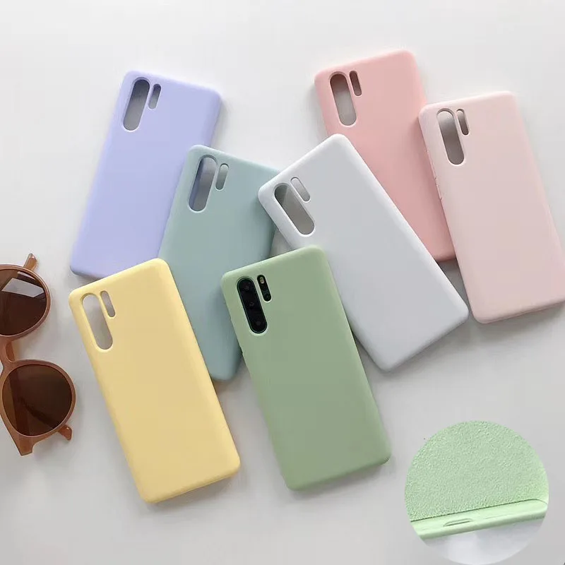 

Liquid Silicon Candy Color Soft TPU Case Cover on sfor Huawei P20 Lite P30 Pro Mate 20 10 9 P10 Plus Slim Baby Skin Touch Coque
