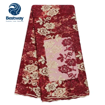 

Bestway Embroidered Pearl Lace Tulle French Mesh Rhinestone Fabric Organza Cloister Net Flowers Lace For Women's Party Dress