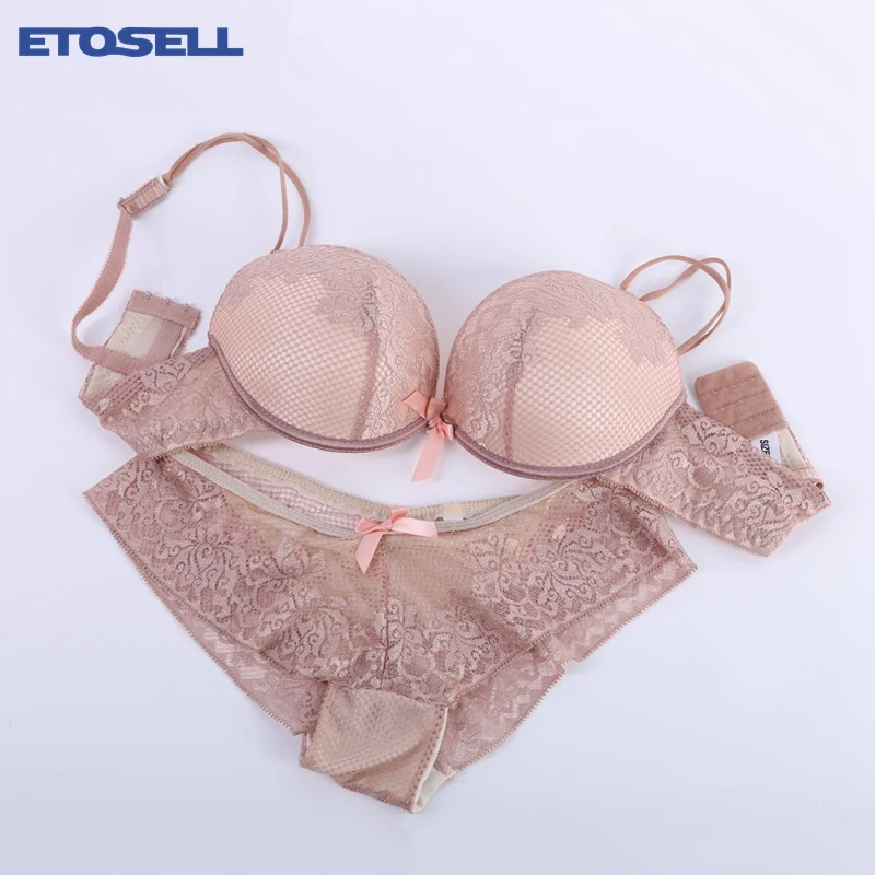 

Women Lace Sexy Bra Set Cotton Luxurious Vintage Embroidery Underwear Push Up Bra And Panty Set