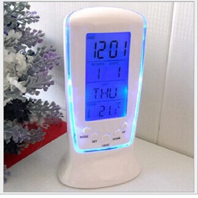 

LED Alarm Clock Digital Glow in The Dark LCD Table Clock Calendar Temperature with Blue Backlight Desk Alarm Clocks Decor