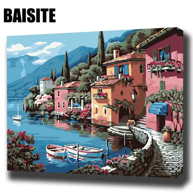 

BAISITE DIY Framed Oil Painting By Numbers Landscape Pictures Canvas Painting For Living Room Wall Art Home Decor H312