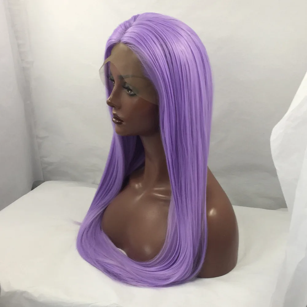 V'NICE лаванды Цвет жаропрочных волос парик Пастель Фиолетовый Прямо Синтетические волосы на кружеве парики для Для женщин пробор