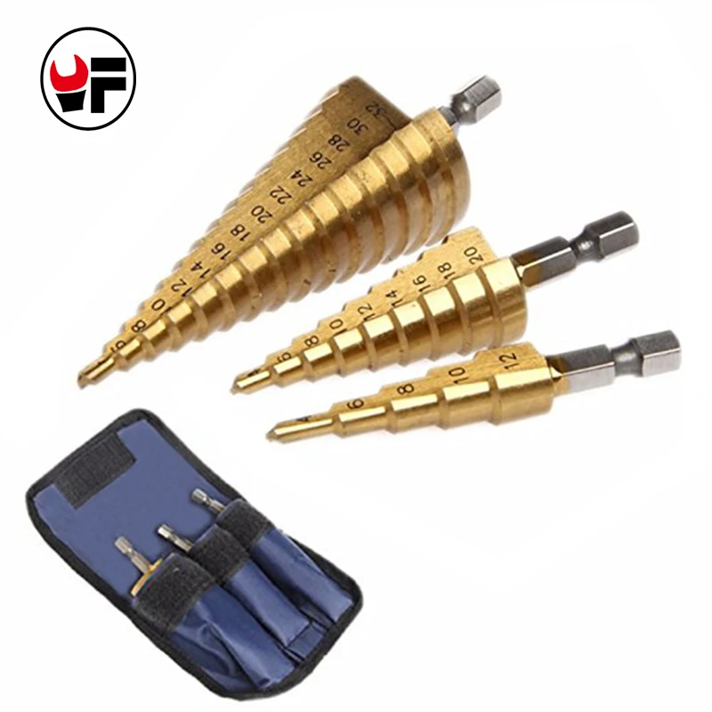 3pc/set Hss Titanium Step Core Drill Bits Metal Drill hole Plate