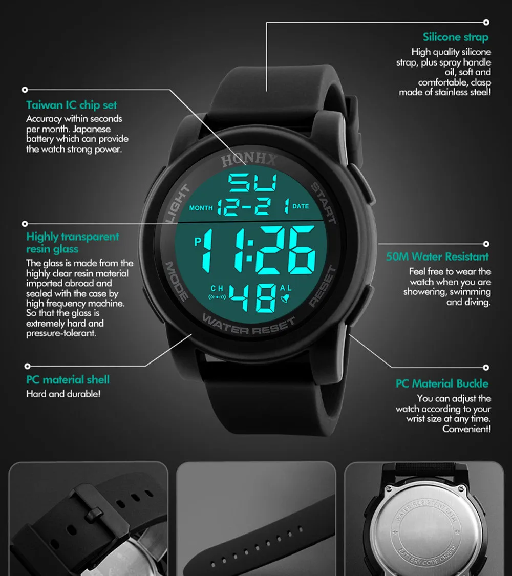 Роскошные Брендовые мужские спортивные водонепроницаемые часы для дайвинга 50 м цифровые светодиодные армейские часы мужские модные повседневные электронные наручные часы