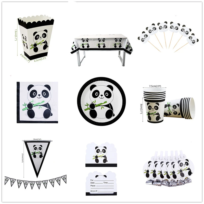 

Children's birthday cartoon cute panda eat bamboo theme party tableware paper cup paper towel paper towel straw party supplies