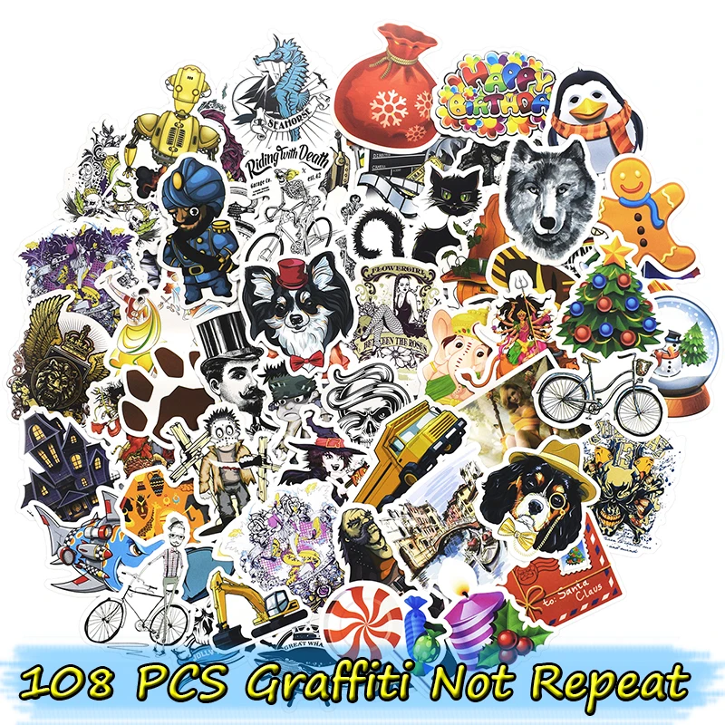 

108 Pcs Mixed Graffiti Stickers for Laptop Luggage Motorcycle Car Styling Bicycles Home Decor Doodle Decals Waterproof Sticker