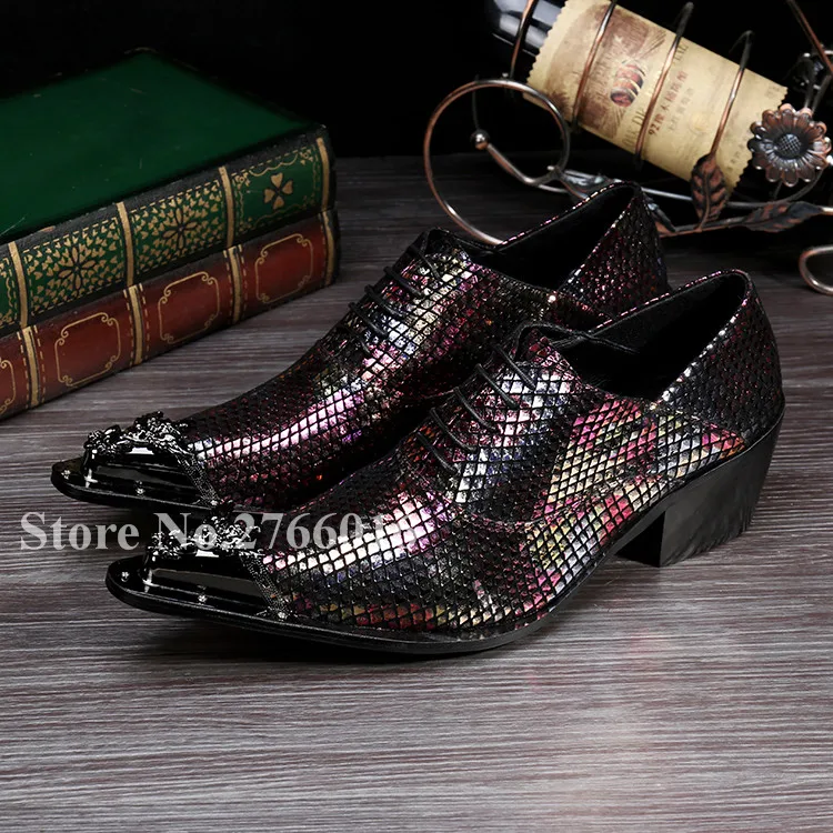 

New Arrival Fashion Camouflage Shiny Mixed Colors Crocodile Pattern Wrinkle Men Shoes Lace Up Nightclub Party Shoes
