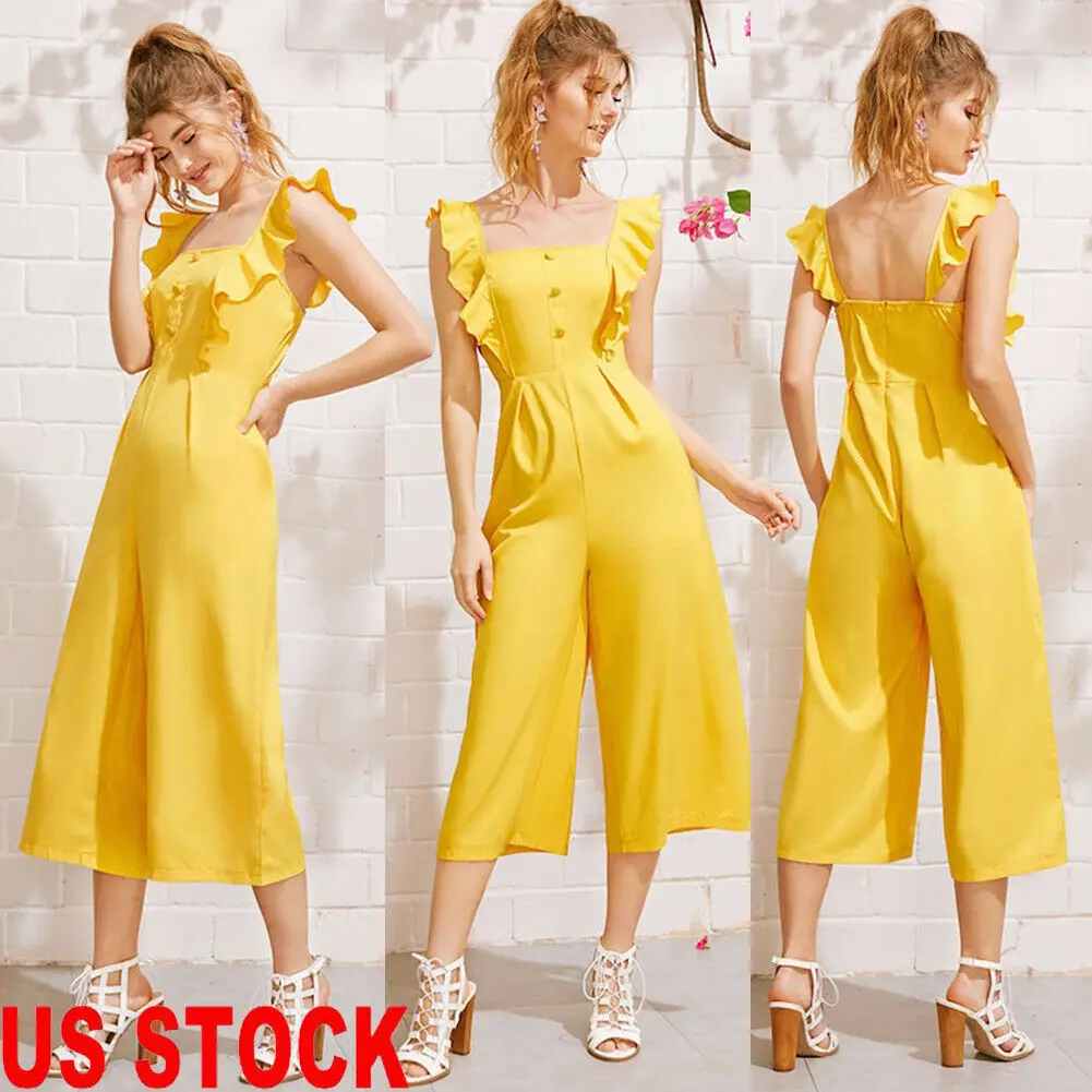 

New Fashion Womens Sleeveless Solid Ruffle Jumpsuit Romper Casual Clubwear