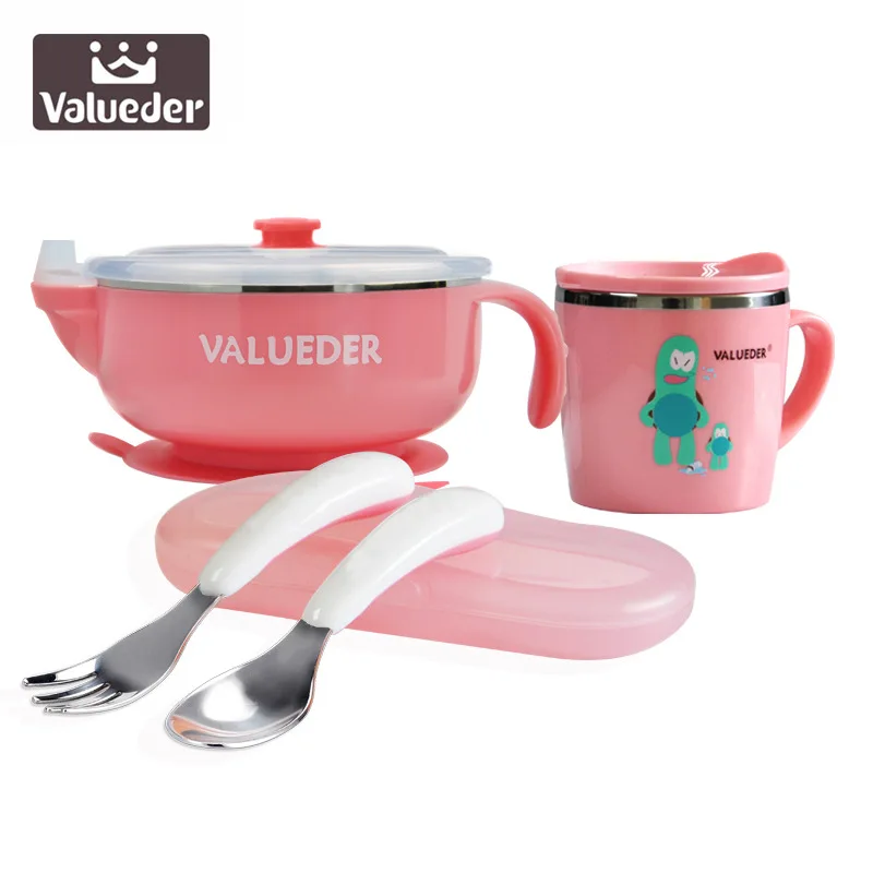 

Stainless Steel Children's Cutlery Set Children's Water Cup, Suction Cup, Fork Spoon, Heat Preservation Bowl Feeding Cutlery