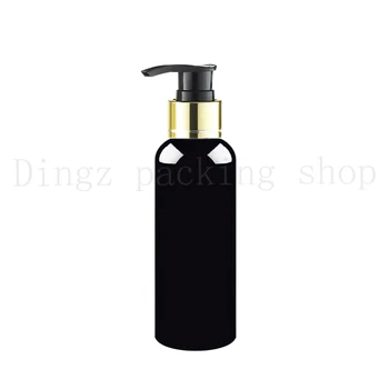 

50X150ml Black Cosmetic Bottles with gold collar Pump Dispenser with round Shoulder Heathy PET Cream,Shampoo,Detergent Container