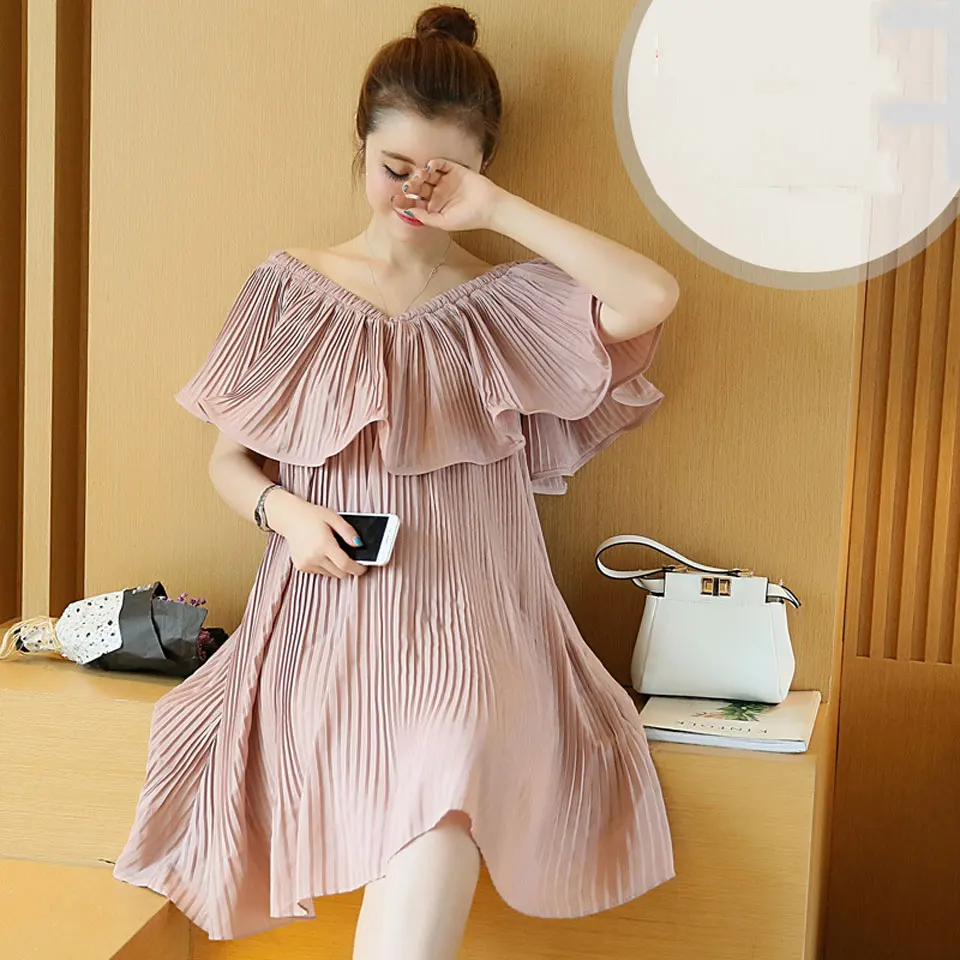 

Ruffle Summer Fashion Womens Chiffon Dress Pregnancy Clothes Free Size Maternity Nursing Dress For Pregnant Women Vestido V-neck