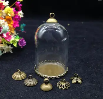 

20sets/lot 38*25mm glass globe antique bronze plated lace tray beads cap glass vial pendant glass bottle accessories diy jewelry