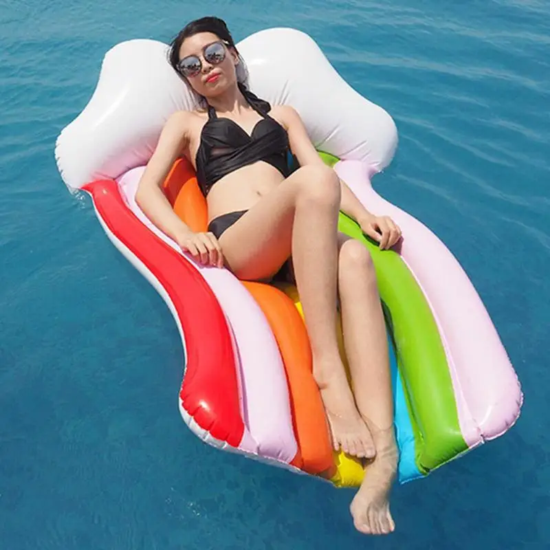 

Adult Inflatable Floating Pvc Bed Rainbow Pool Float Air Mattress For Swimming Pool Lounger Inflatable Raft Kids Water Sport