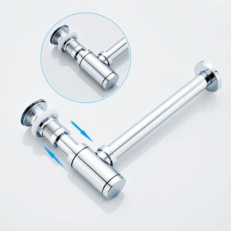 Bathroom Basin Bottle Trap Pop Up Drain Stopper with Overflow Sink Drain Kit Siphon Waste P-TRAP Chrome