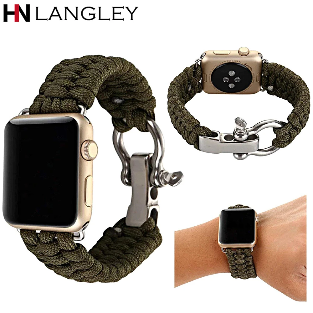 

Army Green Unique Weave Nylon Rope Watch Strap Outdoor Survival Military Sports Band for Apple Watch Bands 38/42 Series 1 2 3