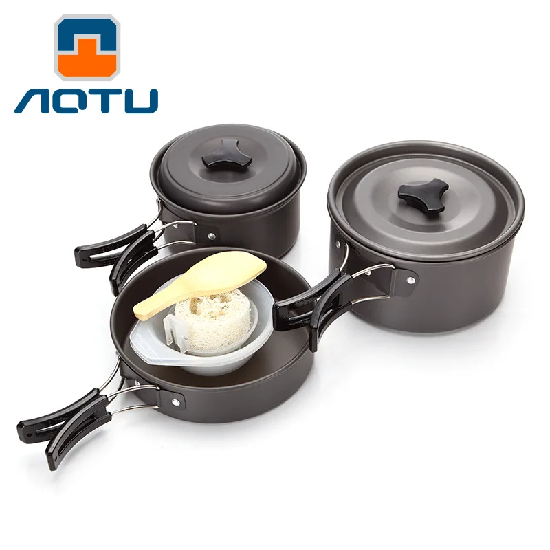 Aluminmum portátil al aire libre Camping senderismo utensilios de cocina mochila cocina Picnic tazón olla Pan Kits vajilla utensilios