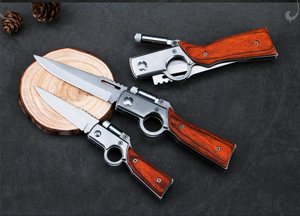 Сова OD103 AK47 нож для пистолета складной карманный нож тактические ножи для выживания с светодиодный светильник 440 лезвие деревянная ручка Открытый Отдых EDC