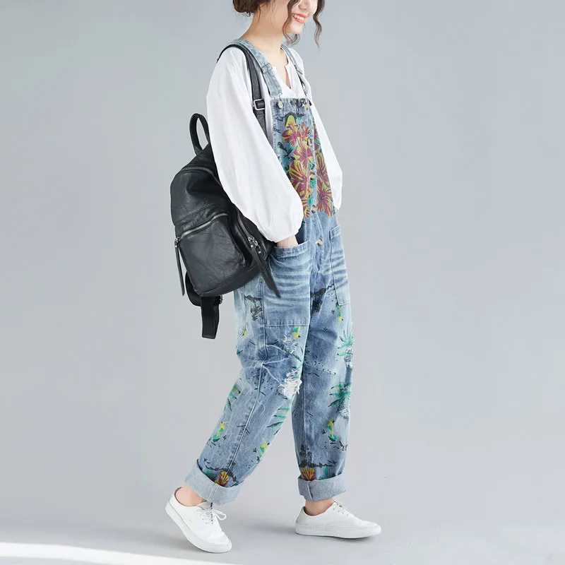Johnature джинсовые комбинезоны полной длины, повседневные свободные женские комбинезоны с карманами, Хлопковые женские комбинезоны в Корейском стиле на лямках
