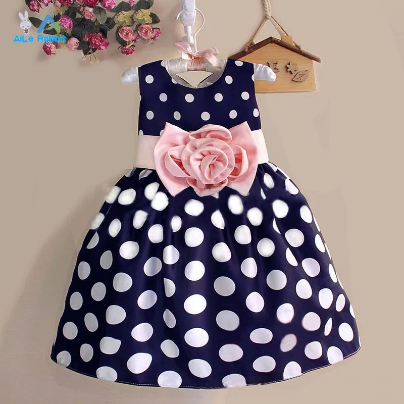 Hot Sale Christmas Super Flower girls dresses for party and wedding Dot print Princess Kids Dress