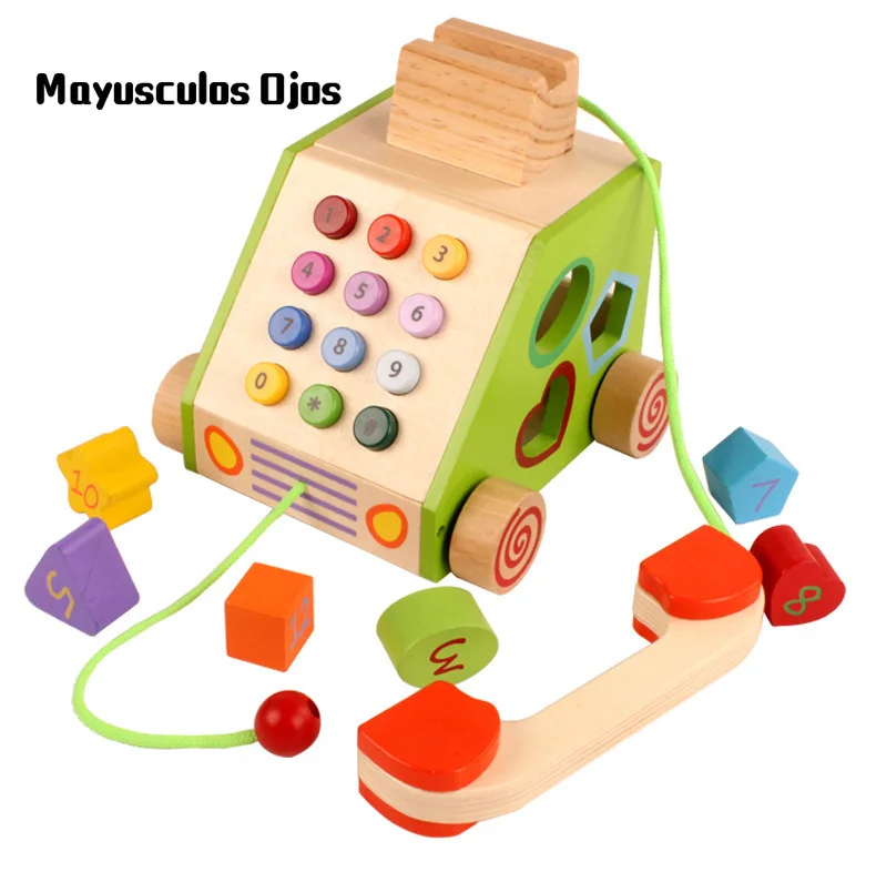 

1PC Wooden Toys Phone Green Color Shape Cognitive Children Educational Toys