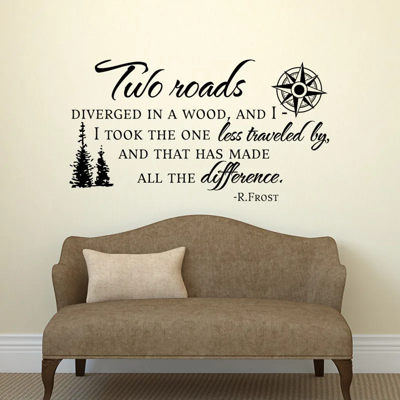 Two Roads Diverged In A Wood Wall  Stickers Famous Sayings  