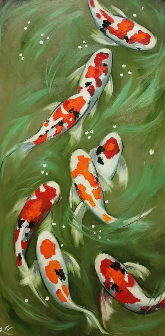 

Handmade ORIGINAL Large Abstract Contemporary Textured Modern Palette Knife Oil Animalsa group of fish Living room decoration