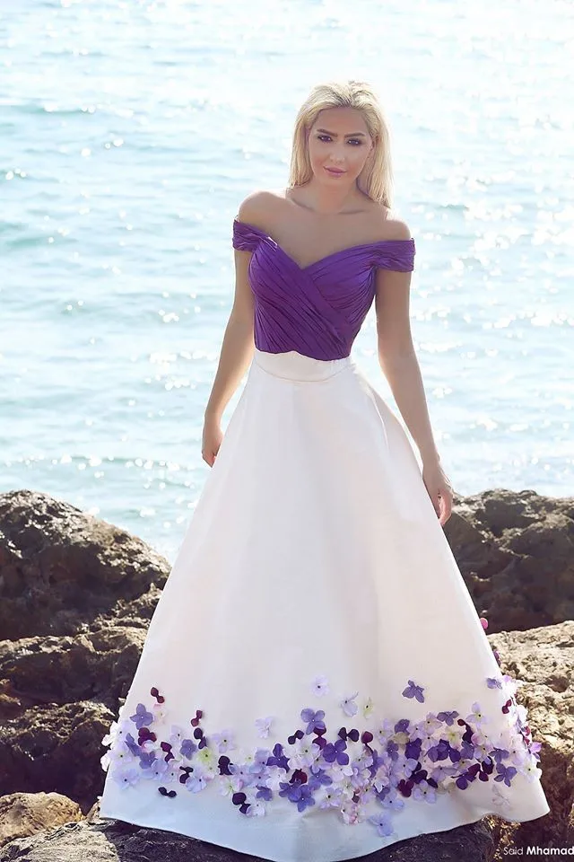 White Wedding Dress With Purple Flowers Weddings Dresses