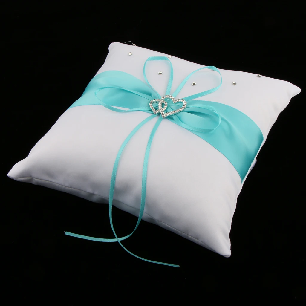 1 Set Crystal Rhinestone Double Heart Blue Wedding Ring Pillow Flower Girl Basket White Garden Supplies