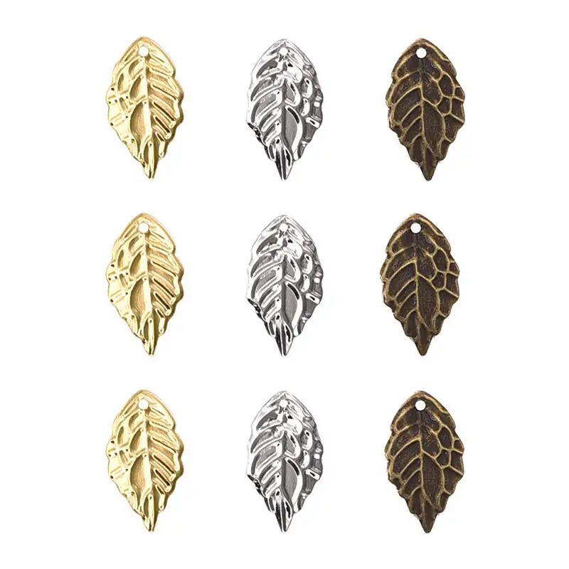 

100pcs 18x10mm Antique Bronze Leaves Pendant Metal Leaf Charms Hairpin Gold Silver for DIY Bracelet Necklace Jewelry Findings
